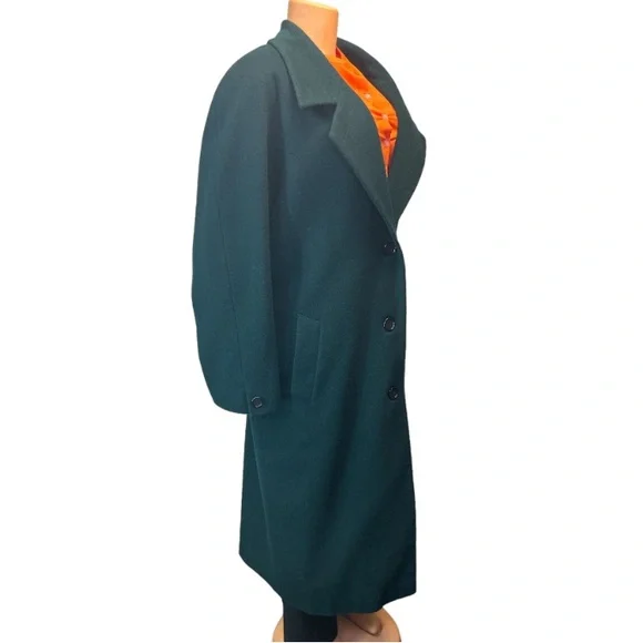 Vintage Wool Coat Long Green Notched Lapel International Scenelined size 16